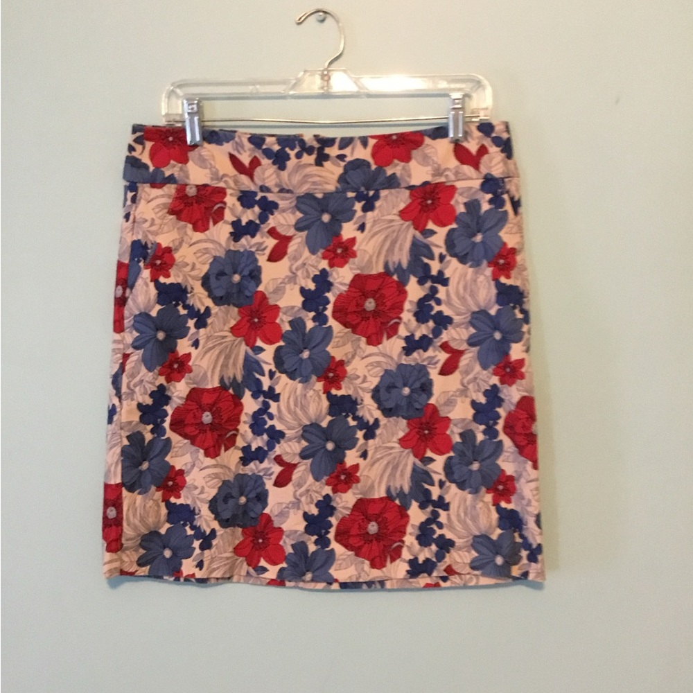 Talbots Red Blue Tan Floral Cotton A Line Mini Skirt